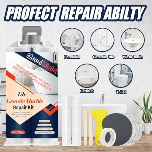 Porcelain & Fiberglass Repair Kit - Tub, Tile, Shower, Bathtub Repair Kit for Ceramic, Marble, Quartz, Granite - Waterproof & Leak-Proof Fix Cracks, Holes, Scratches, Dents (White)
