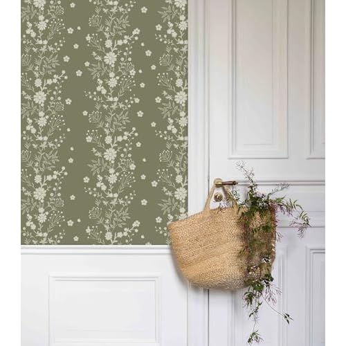 Tonal Floral Peel and Stick Wallpaper Sage Green Floral Self Adhesive Wallpaper Contact Paper Waterproof for Shelves Cabinet Drawer Table (Sage Green, 17.32in X 6.56ft)