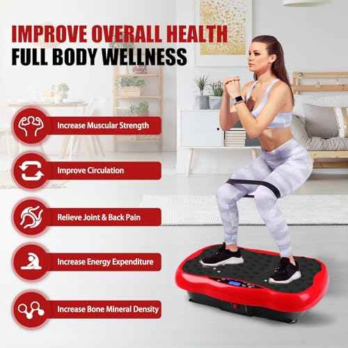 Vibration Plate Exercise Machine, Health & Fitness Full Body Vibration Platform, Portable Vibration Plate Platform for Weight Loss Home Fitness, Lymphatic Drainage, w/Resistance Bands+Remote