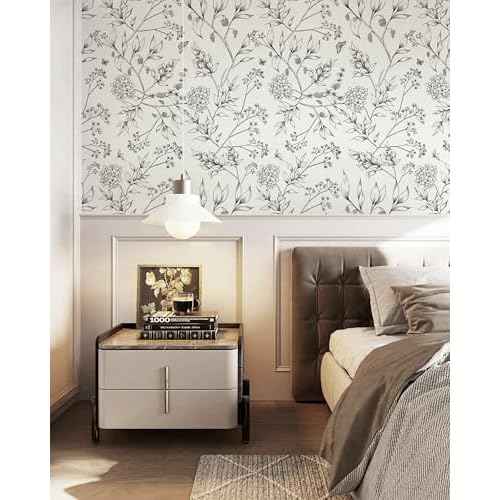 Safiyya Peel and Stick Wallpaper Black and White Floral Contact Paper Peel and Stick 17.3"x 78.7" Wall Paper Self Adhesive Removable Wallpaper for Bedroom Bathroom Vinyl Roll