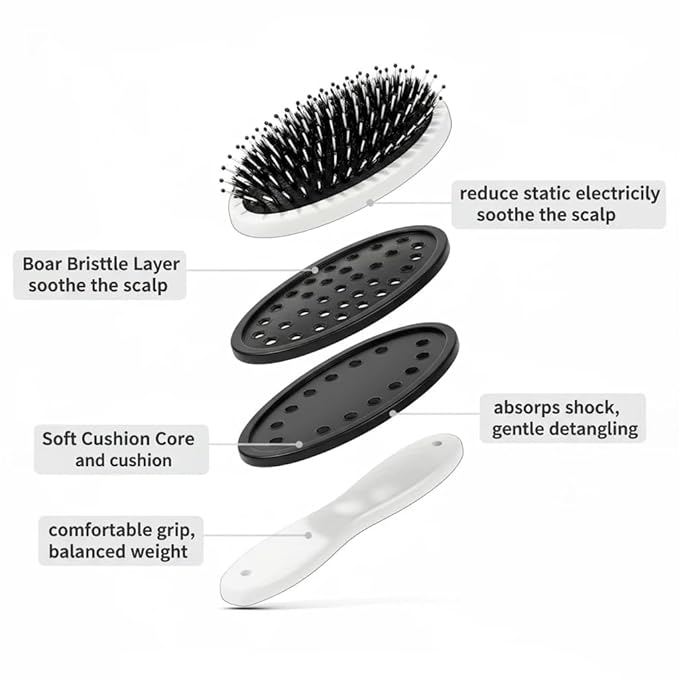 Boar Bristle Hair Brush - Viral World-Famous 5x Sold Out Paddle Brush - Smoother, Stronger, Shinier Hair with Nylon Bristles and Microsphere Massaging Tips, Curly Hair Brush (White)