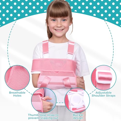 Kids Upper Extremity Sling, Breathable & Comfort Arm Sling Shoulder Immobilizer，Adjustable Arm Sling for Elbow Injury(Pink-XS)