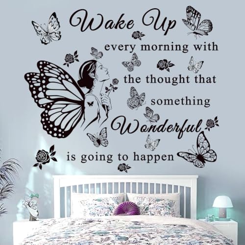 Inspirational Quote Decals: 'Wake Up... Wonderful Happening' Vinyl Wall Sticker for Office, Classroom Decor