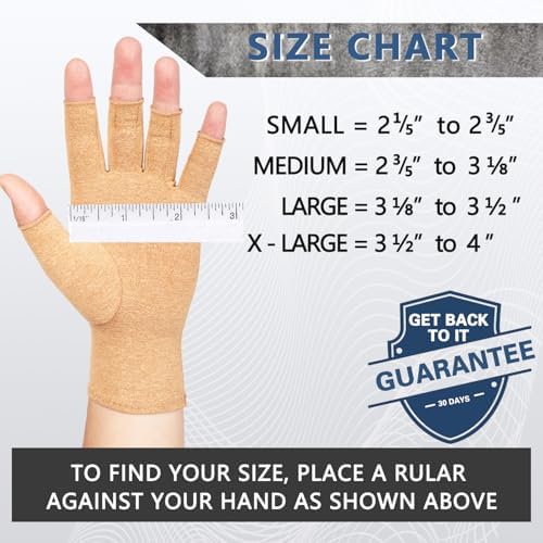 2 Pairs Arthritis Compression Gloves for Women Men, Fingerless Breathable & Moisture Wicking Compression Gloves for Relieving Carpal Tunnel Aches, Rheumatoid Pains, Joint Swell Nude L