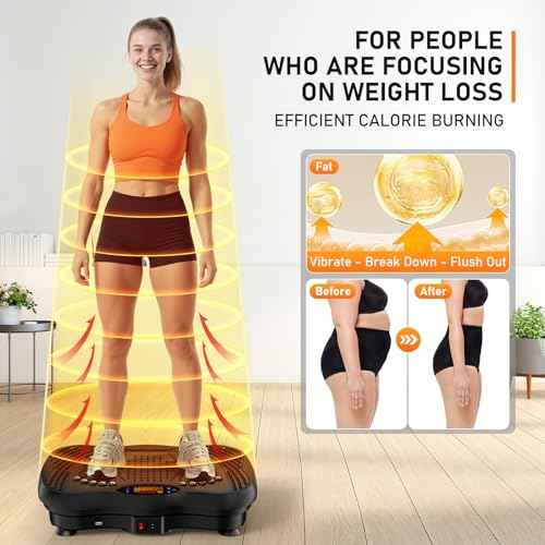 Vibration Plate Exercise Machine, 130 Levels Full Body Workout Vibrating Plate for Lymphatic Drainage Weight Loss, 450 Lbs Capacity Shake Fitness Platform with Resistance Bands Bluetooth for Women Men