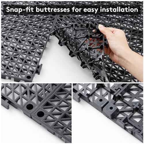 12PCS Interlocking Drainage Mat, 12" x 12" Non-Slip Splicing Rubber Drainage Floor Mats with Holes, Cushioning Floor Tiles Mats for Deck, Pool, Indoor Bathroom & Outdoor Balcony-Black