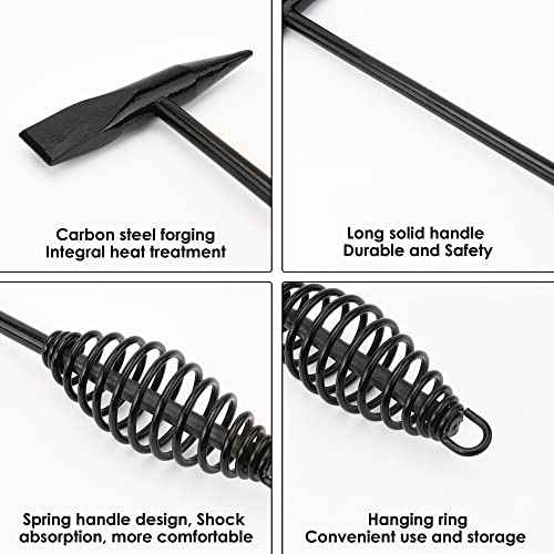 Hynade Welding Hammer with Coil Spring Handle,Wire Brush 9.5 Inch Wood Handle,Cone and Vertical Chisel Welding Chipping Hammer and Welding Slag Metal Rust Removal Scratch Brush