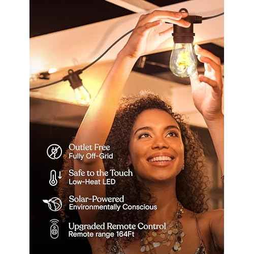 Brightech Ambience Pro Super Bright Solar Outdoor String Lights: Security, Visibility & Ambience - Heavy Duty Waterproof Patio Lights - Edison Spiral Shatterproof Bulbs - 4W Soft White Remote Control