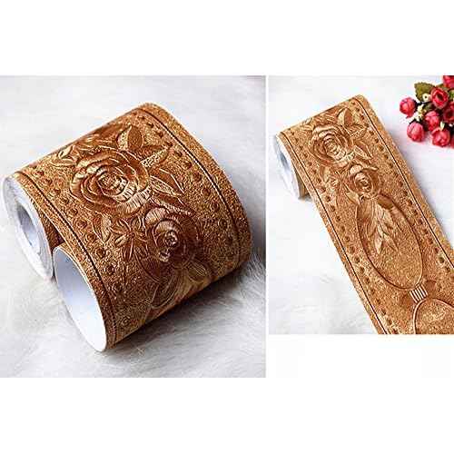 REDODECO 3D Flower Pattern Molding Peel Stick Wall Border for Home Decor Bathroom Kitchen,4 inch by 16.4 feet(Gold)