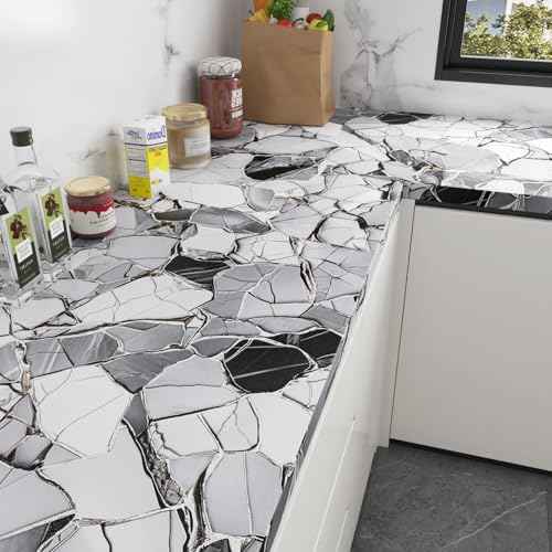 LaCheery White Gray Black Marble Contact Paper for Countertops Kitchen Counter Top Peel and Stick Waterproof Marble Wallpaper for Bathroom Countertop Vinyl Wrap Cabinets Walls Removable Roll 15.8"x80"
