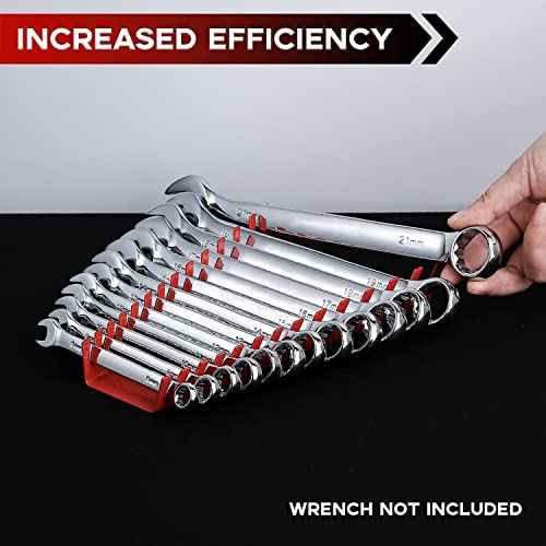 52 Slots Metal Wrench Organizer, Wrench Holder Tray Set, Wall-Mounted Tool Organizer Wrench Holder for Wrench Storage(2Red&2Black)