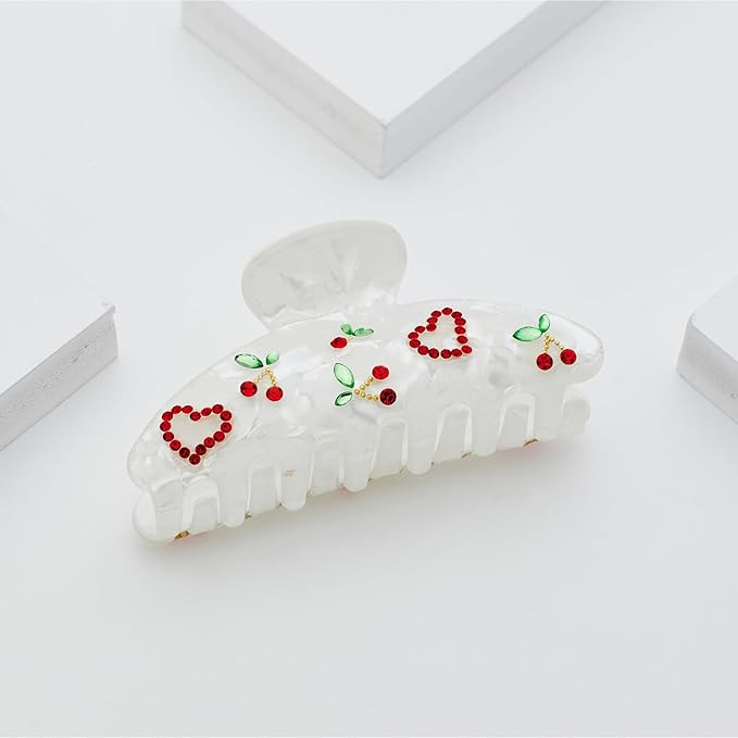 LILIE&WHITE 1PC Red Heart And Cherry Hair Clips For Women Medium Size Hair Claws Clips Hair Accessories