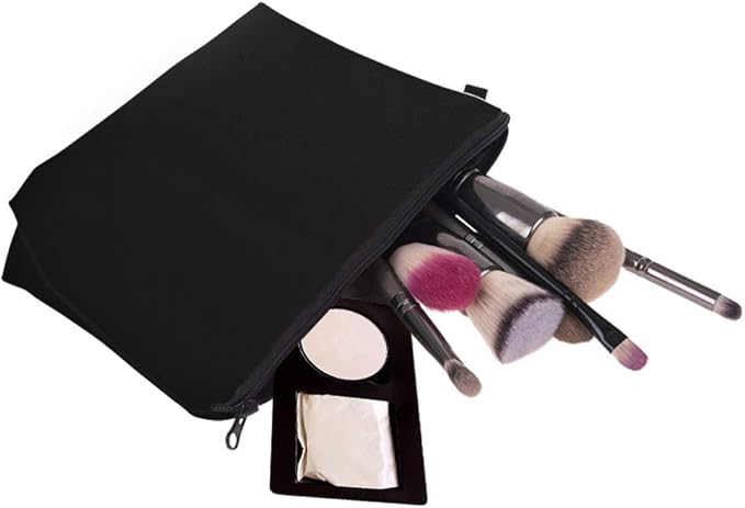 Deanfun Makeup Case Small, Cosmetic Zipper Bag Waterproof for Purse Mini, Women Cute Traveling Accessories Pouch for Ladies Thanksgiving Christmas Gifts(Solid Black D2-51705) 8.65" x 5.35" x 0.78"