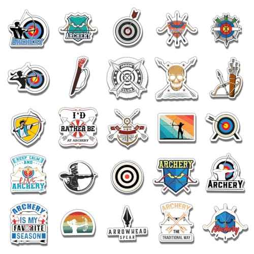 50 Pack Pcs Archery Stickers for Water Bottles Waterproof Vinyl Laptop Luggage Scrapbooking Funny Sports Sticker Packs Set Bulk Adults Teens Students Boys Aesthetic Small Decals