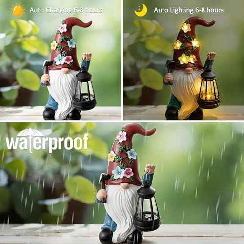 Hide A Key Outside Gnome Figurine Key Hiders Outside Gnome Statues Resin with Solar Light Decorations for Yard Outdoor Garden