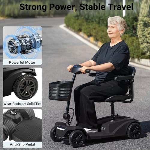 15-25 Miles Long Range Mobility Scooter,Weight Capacity 300 LBS+ Powered Mobility Scooters for Seniors, Compact Duty Mobile for Travel with LED Headlight and Detachable Basket