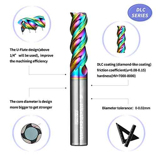 Tools 1/8¡± Extra Long Carbide Square End Mill for Aluminum, Copper Alloy, Plastic, 3" Overall Length End Mill Bits, 3 Flute HRC 62 Deg DLC Coating, CNC Router Bits 1/8 Shank (1/8-3" 5PCS)