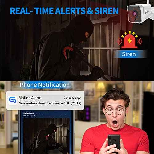 Septekon 2K Security Camera Outdoor£¬WiFi Cameras for Home Security Outside with Motion Detection Tracking, Night Vision, Two-Way Audio, IP66 Weatherproof, 2.4GHz Wi-Fi, Compatible with Alexa