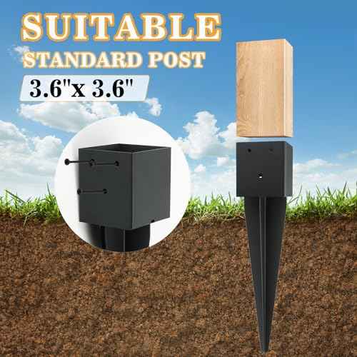 4 Pcs 4"x4" Fence Post Anchor Ground Spike,(Internal 3.6"x3.6"),Metal Post Stake Ground 16" with Black Powder-Coated,Fence Stakes Post Base for Deck,Fence,Porch,Railing,Mailbox