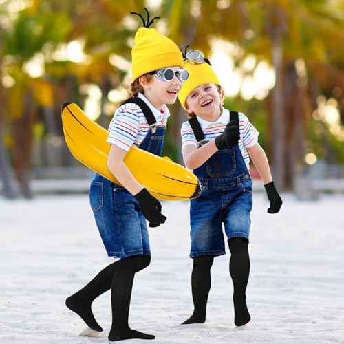 7 Pcs Halloween Costume Accessories for Adult, Beanie Goggles Banana Suspenders Gloves Socks for Cosplay(Yellow)