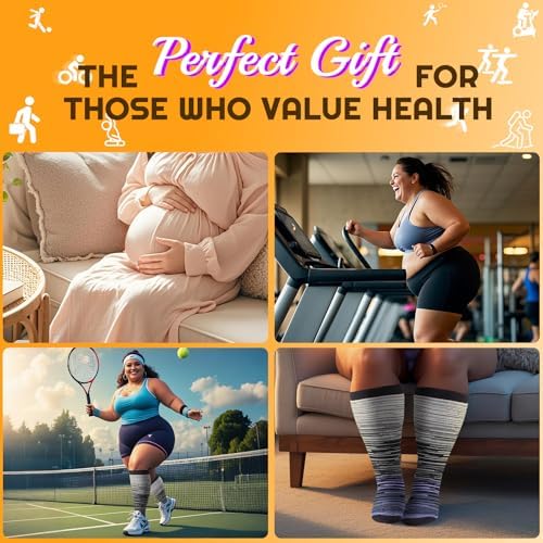 Plus Size Compression Socks for Women & Men 3 Pairs, Wide Calf Extra Large 20-30 mmHg Knee High Support Socks for Travel, Running, Nurse