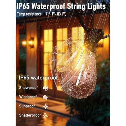 luckystyle 150FT LED Outdoor String Lights with Remote, 55+2 Shatterproof Bulbs Waterproof and Dimmable Patio Lights for Porch, Garden, Backyard, Deck, Balcony, 2700K Hanging Lighting