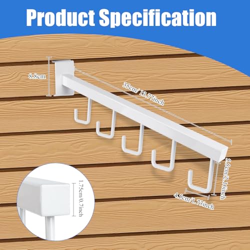 5 Hooks Slatwall Hooks Accessories, 5 Pack 13.7 Inch Heavy Duty Waterfall Slatwall Hangers Rectangular Tube Slat Wall Clothes Hooks for Display Clothing Retail Shop Garage (White)
