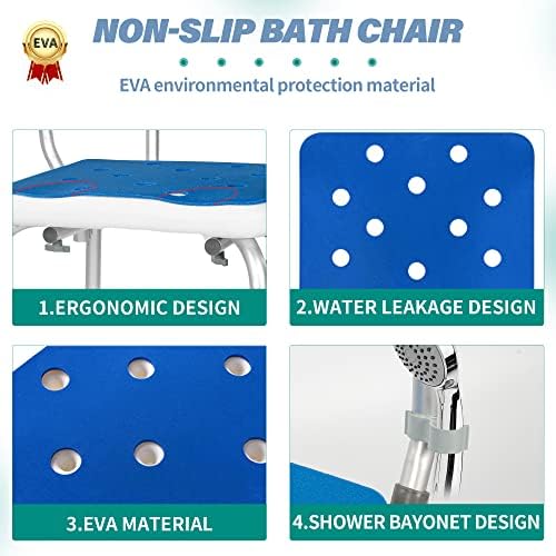Heavy Duty Shower Chair for Inside Height Adjustable Shower Chair with Arms Shower Seats for Elderly, Disabled and Handicap Support Up to 330 Pounds