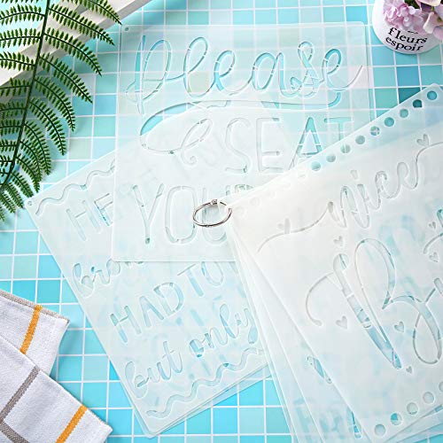 9 Pieces Bathroom Stencils Bathroom Wall Decor Sign Stencils Reusable Quote Saying Stencils Template with Open Ring for Painting on Wood Wall Mirror Bathroom Decor
