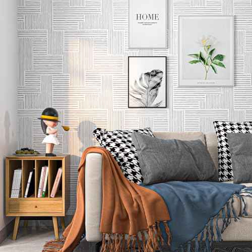 Naphite Grey Modern Peel and Stick Wallpaper Boho Striped Line Contact Paper for Cabinets Drawers Geometric Self Adhesive Removable Wallpaper for Bedroom Bathroom Waterproof Wall Decor 17.3inW 78.7inL