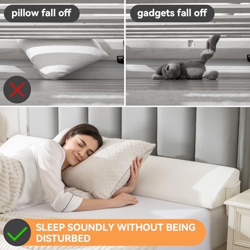 King Bed Wedge Pillow Headboard (76"x10"x6"), Bed Mattress Gap Filler Close The Gap (0-6 in) with Side Pocket