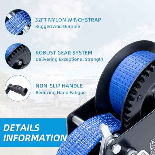 3500LBS Heavy Duty Boat Trailer Winch with 32FT Strap, 2-Way Ratchet, 4:1/8:1 Gear Trailer Winch, Portable Hand Crank for Boat, Truck, Trailer, RV, ATV, Jet Ski