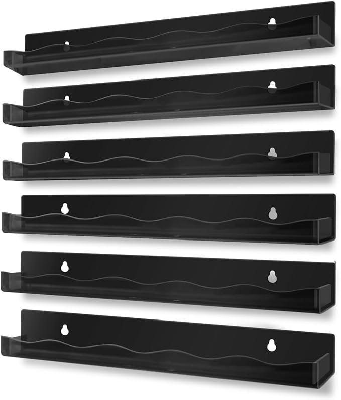 15" Nail Polish Rack Wall Mounted Shelf Acrylic Paints Gel Polish Organizer and Storage with End Caps for Nail Techs, Art Lovers, Great Display Salons, Floating Shelves for Wall, Black