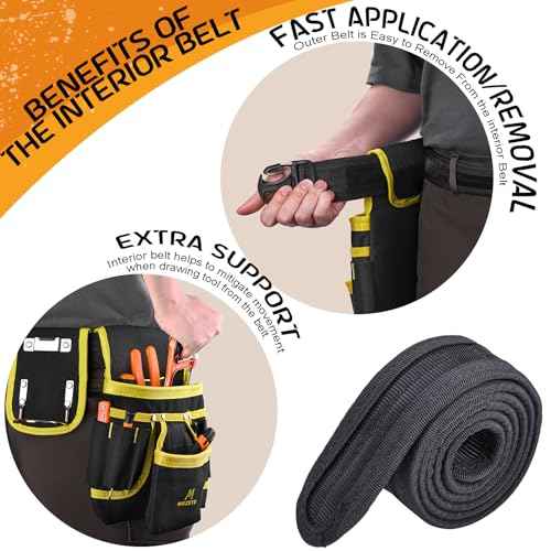 MOZETO Tool Belt, Dual Quick-Release 26 Pockets Electrician Belts for Men, Heavy Duty Construction Carpenter Tool Belts (36"-42")
