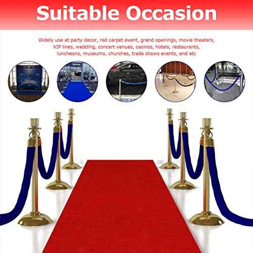 4 Pack Blue Velvet Stanchion Rope, 5ft Velvet Ropes Stanchion Ropes with Gold Clasps, Crowd Control Rope Queue Safety Sarriers Stanchion Post Rope for Party Event and Red Carpet