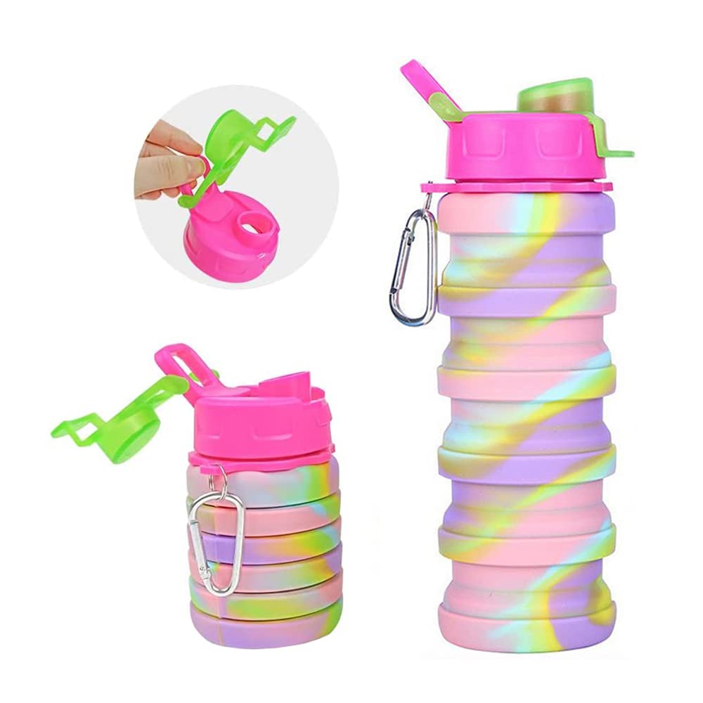 konlongzan Collapsible Water Bottles 2 Pack Silicone Water Bottle with Carabiner Expandable Water Bottle 500ml Portable Sport Water Bottle for Travel Camping.(Black+Purple)