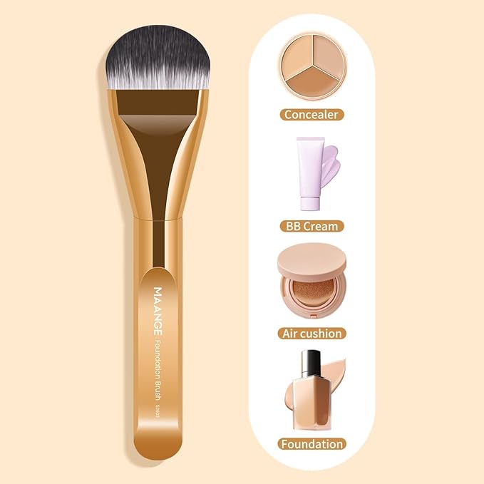 MAANGE 5 PCS Foundation Makeup Brush Set Double-ended Kabuki Mask Contour Brush for Liquid Powder Concealer Cream Cosmetics Blending Makeup Brushes (Gold)