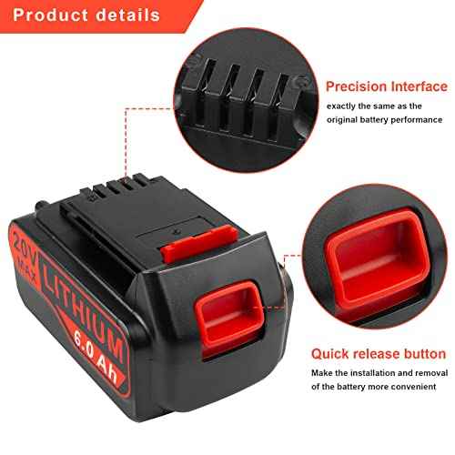 2-Pack 6Ah Max 20V Lithium Battery Replacement for Black & Decker ASL/BDC/LD/LC/LP Series, Compatible with LBXR20 LBXR20B LBXR20-OPE LBXR2020 LBXR20 LB20 LBX20 - High Capacity Cordless Tool