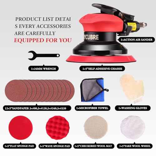 5 Inch da Sander - Professional Air Sander, Pneumatic Orbital Sander/Air Orbital Sander for Auto Body Work, DA Sander for Auto Body & Lijadora de Aire (5 Inch)