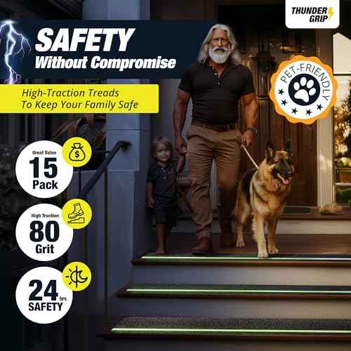 Grip Tape for Stairs 30" x 8" - 15-Pack Glow in the Dark Outdoor Stair Treads Non-Slip Weather Resistant - Anti Slip Tape for Exterior Wooden Steps - Waterproof 80-Grit Adhesive Treads by Thunder Grip