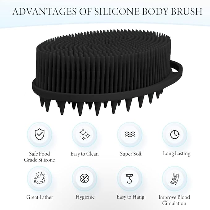 Silicone Body Scrubber, Silicone Loofah, 2 Pcs Silicone Shower Scrubber, Exfoliating Silicone Shower Scrubber, 2 in 1 Silicone Body Scrub Brush Scalp Massager Shampoo Brush for All Skin Men Women Kids