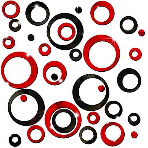 Outus 72 Piece Acrylic Circle Mirror Removable Round Dots Mirror Wall Decals Murals for Home Living Room Bedroom Decor (Red, Black)
