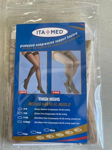 ITA-MED Sheer Thigh High Compression Stockings for Women, 20-30 mmHg Medical Compression Socks, Closed Toe