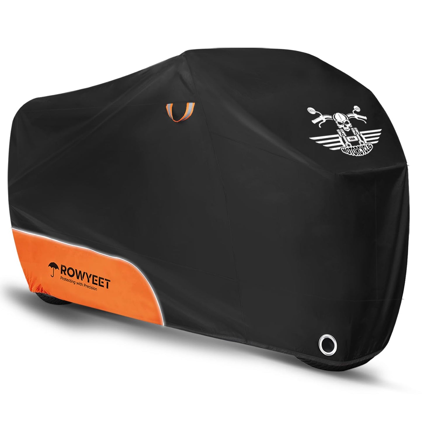 ROWYEET Motorcycle Cover Waterproof Outdoor Storage with Lock-Holes, Zipper Storage Bag & Night Reflective Design, All Season Protection Powersports Vehicle Covers Fits up to 104" Motorcycles