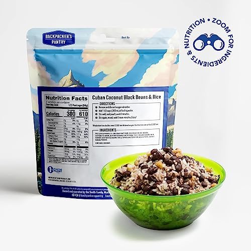 Backpacker's Pantry Cuban Coconut Rice & Black Beans, 2 Servings Per Pouch (6 Count), Freeze Dried Food, 14 Grams of Protein, Vegan, Gluten Free