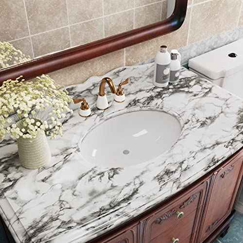 White Black Marble Wallpaper Peel and Stick 15.8'' x78.7'' Marble Contact Paper Countertop Peel and Stick Waterproof Self Adhesive Removable Wall Paper Cabinet Covering for Kitchen Home D?cor