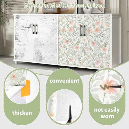 Rugreat Floral Peel and Stick Wallpaper Boho Flower Contact Paper for Cabinets Nursery Contact Paper Leaf Removable Self Adhesive Wallpaper for Bathroom Waterproof Botanical 78.7inL 17.3inW Pink/Green