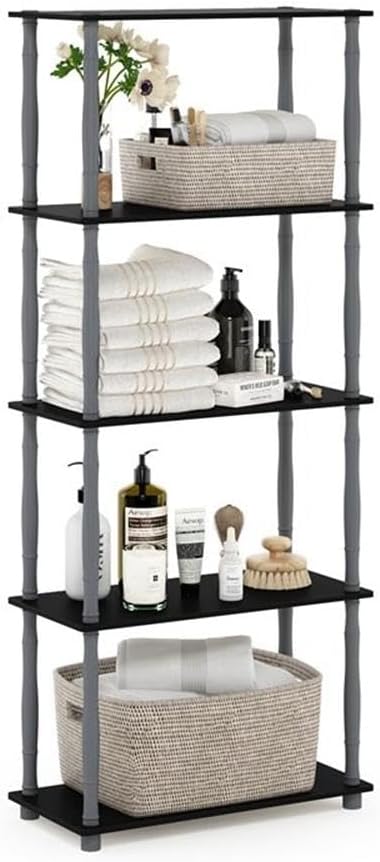 Furinno Turn-N-Tube 5-Tier Multipurpose Shelf / Display Rack / Storage Shelf / Bookshelf, Classic Tubes, Black/Grey
