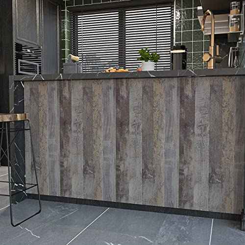 VaryPaper 15.7''x78.7'' Distressed Brown Grey Wood Contact Paper for Walls Removable Waterproof Shiplap Peel and Stick Wallpaper Wood Grain Vinyl Wrap Wood Plank Wallpaper for Bedroom Countertops