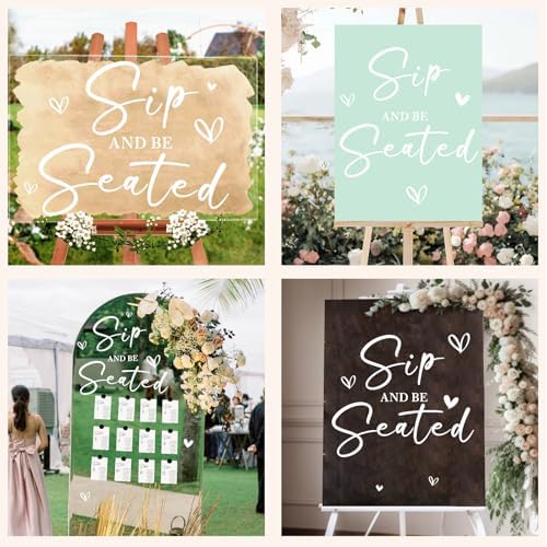 Wedding Seating Chart Decal Stickers Wedding Sign Decor Sip and Be Seated Vinyl Mirrors Sticker for Weddings Reception Display Welcome to Our Weddings Decals for Seating Chart Marriage Decor(White)